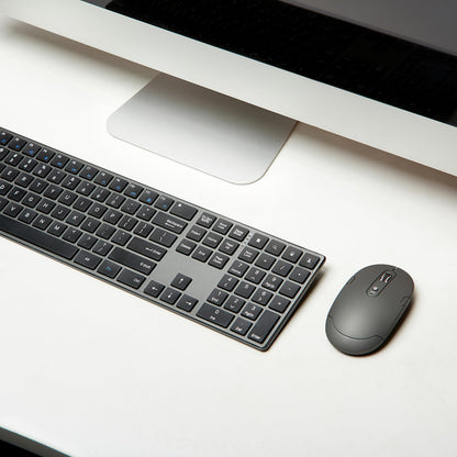 Amazon Basics Ultra Premium Wireless Keyboard and Mouse Combo, Rechargeable, Full-Size with Number Pad, Sleek Design, Plug and Play, Quiet Typing, 2.4GHz USB Receiver, Black