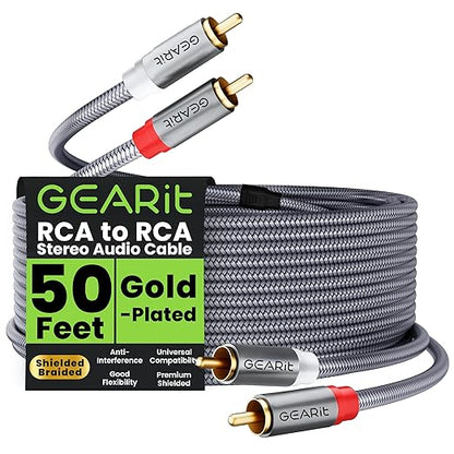 GEARit RCA Cable (50FT) 2RCA Male to 2RCA Male Stereo Audio Cables Shielded Braided RCA Stereo Cable for Home Theater, HDTV, Amplifiers, Hi-Fi Systems, Car Audio, Speakers, 50 Feet