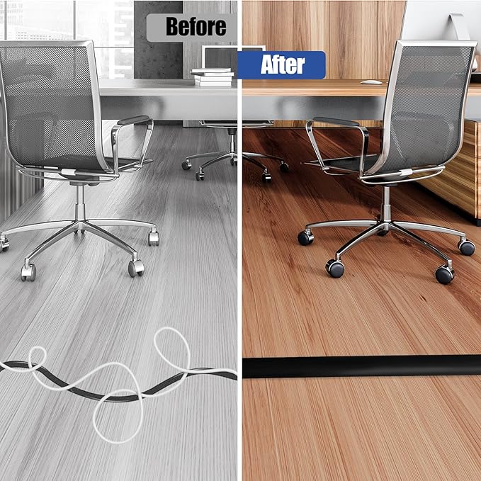 Floor Cord Cover Cavity 0.8"x0.37" Self Adhesive Cord Hider, 3.3FT Low Profile Cable Management, Extension Strip Protector for Wires, Prevent Cable Trips for Offices, Gyms, Exhibitions (Black)