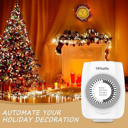 TiFFCOFiO Indoor Mechanical Timers for Electrical Outlets, 2 Prong Plug in Outlet Daily Repeating Light Timer for Indoor Lights, ETL Listed (2 Pack)
