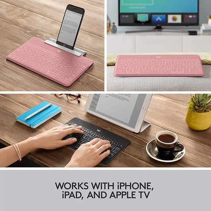 Logitech Keys-to-Go Super-Slim and Super-Light Bluetooth Keyboard for iPhone, iPad, Mac and Apple TV, Including iPad Air 5th Gen (2022) - Blush Pink