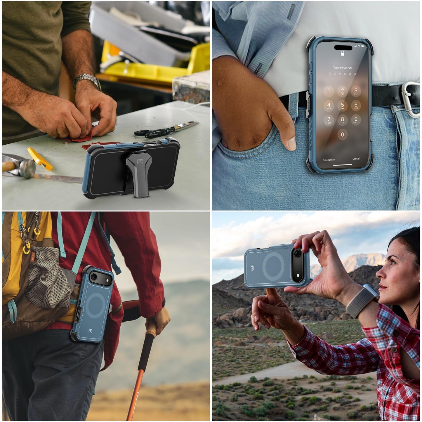 M MYBAT PRO for iPhone Air Case with Belt Clip Holster,[Compatible with Magsafe] w/Screen Protector,Anti-Drop,Shockproof,w 360°Rotating Kickstand,Heavy Duty Protection (Blue) (Blue)