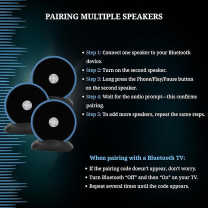 Paired Bluetooth Speakers - Surround Sound Stereo Pairing Linkable for Home TV Car