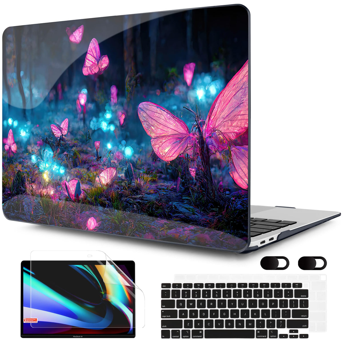MEEgoodo for MacBook Air 13 inch Case 2021 2020 2019 2018 Released A2337 M1 A2179 A1932 with Touch ID, Plastic Hard Shell & Keyboard Cover Compatible with MacBook Air Case 13.3,Trendy Bow & Hearts