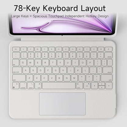 HOU iPad Air 11 Case with Keyboard (M3 2025, M2 2024) Detachable Rotatable Magnetic Full Protection Case, 7-Color Backlight, Touchpad, Elastic Pen Holder for iPad Pro 11 (4th-1st) & Air (5/4th)–White