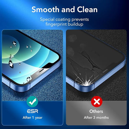 ESR 3 Pack for iPhone 12, iPhone 12 Pro Screen Protector, HD Clear Tempered Glass Scratch Resistant with Easy Installation Frame compatible with iPhone 12/12 Pro 6.1", Case-Friendly
