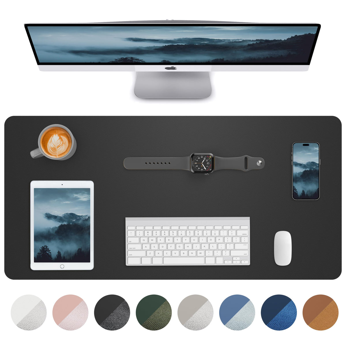 Leather Desk Pad Blotter,Mouse Pad,Office Desk Mat, Non-Slip PU Leather Desk mat,Large Desk mat,Waterproof Keyboard mat for Office/Home/Decor (Grey Blue,23.6" x 13")
