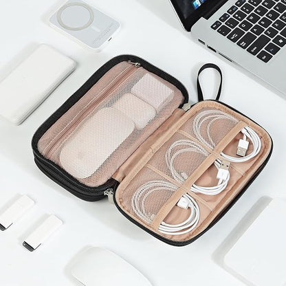 NISHEL Travel Cord Organizer Case, Double Layers Tech Electronic Bag, Essentials for Charger, Cable, Phone, Flash drive, Black