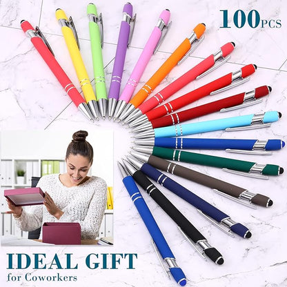Konohan 100 Pieces Stylus Pen 2 in 1 Ballpoint Pen with Stylus Tip for Touch-Screen Phone Tablet, Touchscreen Devices, Compatible with iPad iPhone