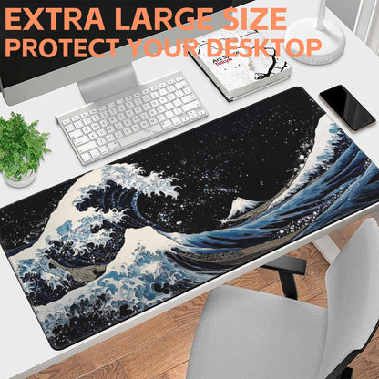 NIYLYNSYN Mouse Pad Large Wave in The Night Sky Non-Slip Game Desk Mat with Stitched Edge Laptop Keyboard Desk Pad for Work Home Gaming (35.4 x 15.7 Inches)