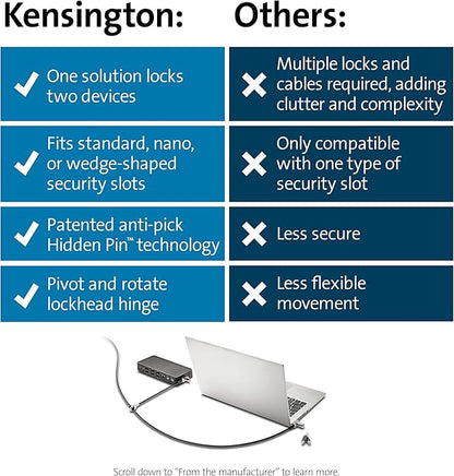 Kensington Universal 3-in-1 Keyed Cable Lock - Twin Lockheads for Laptops & Other Devices (K63380WW)