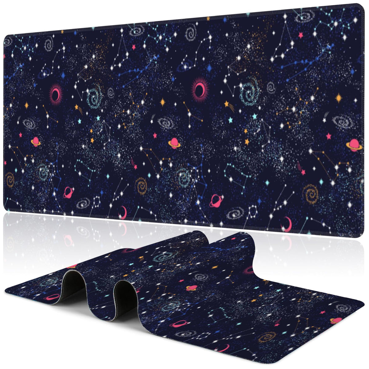 Purple Groovy Flowers Desk Mat,Large Vintage Floral Gaming Keyboard Mouse Pad,Non-Slip Rubber Base Desk Pad Thick Stitched Edges Waterproof Mousepad Mouse Mat 31.5"x11.8"