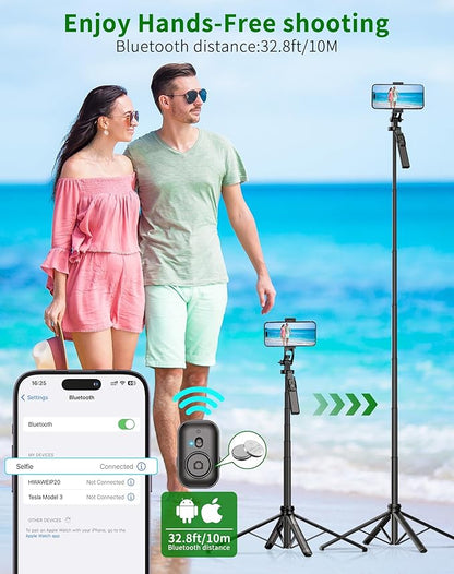71" Cell Phone Tripod & Selfie Stick, for iPhone Tripo d Stand, Travel Tripod with Remote, Phone Selfie Stick for iPhone 11/14/ 15/16 Compatible with All Phones,for gopro and Cameras