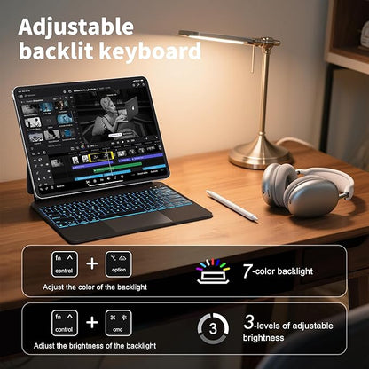 Keyboard Case for iPad Air 13 Inch (M3 2025/M2 2024),iPad Pro 12.9 inch (3/4/5/6th Gen)–Magic-Style Magnetic Keyboard Case with 7 Color Backlight,Multi-Touch Trackpad,Floating Cantilever Stand