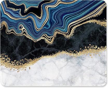 ITNRSIIET Mouse Pad with Stitched Edge Premium Textured Smooth Precise Operation Waterproof Washable Non-Slip Rubber Base Desktop Protection Mat, 10.2×8.3×0.12 inches, Abstract Art Marble