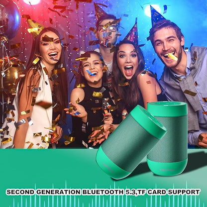 comiso Bluetooth Speaker with IP65 Waterproof,5.3 Bluetooth,TWS Pairing,Support TF Card,Portable Wireless Speaker for iPhone Samsung and More-Green