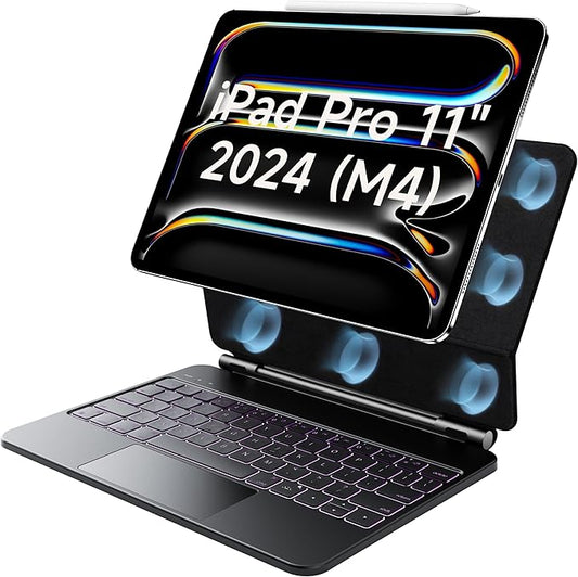 HOU for iPad Pro 11 Inch Case with Keyboard M5 2025/M4 2024(ONLY),Magic Keyboard iPad Pro 11 Inch (5th Gen) Keyboard Case,Click-Anywhere Trackpad,7 Colors Backlight,Easy-Set,Black