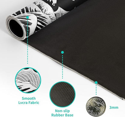 Black and White Japanese Wave Dragon Gaming Mouse Pad - Abstract Mat with Non-Slip Rubber Base, 31.5x11.8 Inch, Stitched Edges - Desk Pad for Office and Home