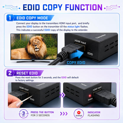J-Tech Digital HDMI Extender over cat5e/6 1080P@200ft HDMI Balun Over Single Ethernet Supports EDID Copy Compatible with Dolby Digital DTS