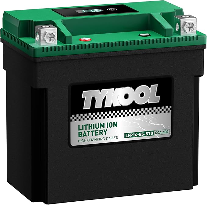 TYKOOL YTX14-BS-STD 400 CCA,Lithium LiFePO4 12v Motorcycle Battery,ATV Battery,2X Cranking Amps,Digital Readout for SOC,Comptitable for ATV,Piaggio Scooter,Honda UTV,Yamaha Snowmobile