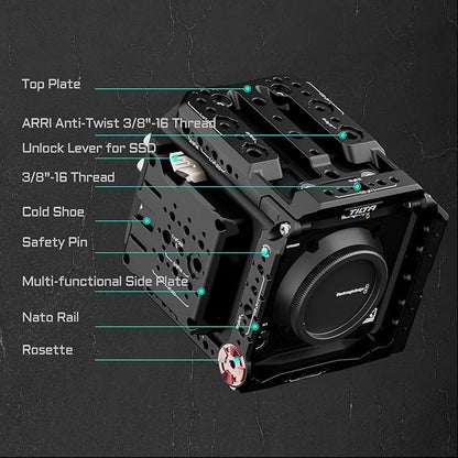 Tilta Camera Cage Compatible with Blackmagic Pyxis 6K/ Pyxis 12K- Includes Full Cage, Quick Release Bottom Plate, and Mini Tool | ES-T21-FCC