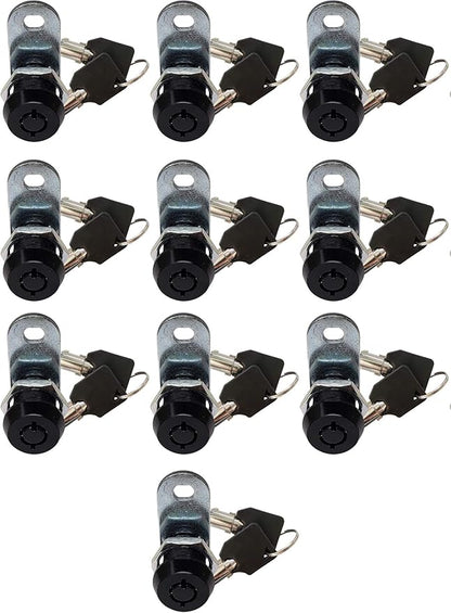 Admiral Locks Tubular Cam Lock, Keyed Alike Removable Key RV Compartment Storage Lock Cabinet Locks (Black Pack of. 10, 5/8" 180°)