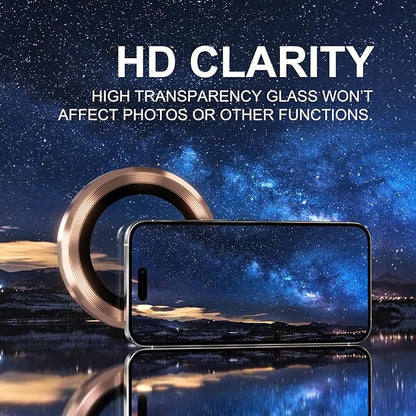 Choiche Compatible for iPhone 16 Pro/iPhone 16 Pro Max Camera Lens Protector, 9H Tempered Glass Camera Cover Screen Protector Metal Ring Decoration Accessories(Titanium Desert)