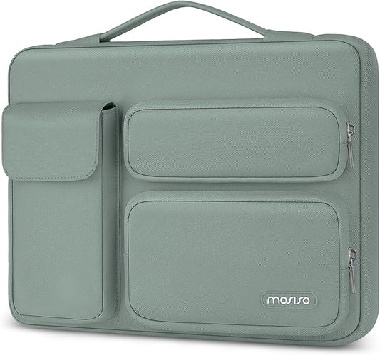 MOSISO 360 Protective Laptop Case 15 inch, Laptop Sleeve Compatible with MacBook Air 15 M4 A3241 M3 A3114 M2 A2941 2025-2023, Dell XPS 15, Side Open Bag with 2 Raised&1 Flapover Pockets, Antique Green