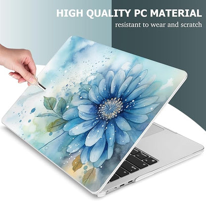 Mektron for 2025 M4 MacBook Air 13.6 Inch A3240 Case Fits 2023 A2681 M2 2024 A3113 M3 Chip with Liquid Retina Display, Printed Plastic Hard Shell Cover for MacBook Air 13.6", Watercolor Blue Flower