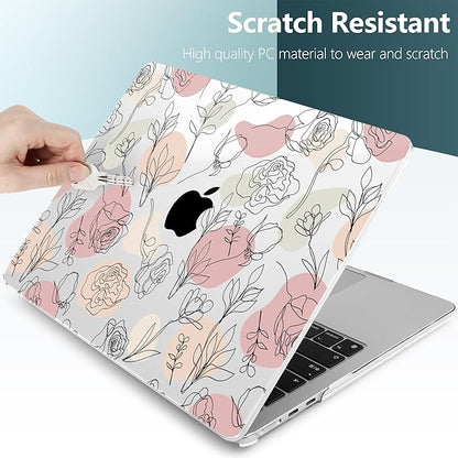 TWOLSKOO Compatible with M4 MacBook Air 15 inch Case 2025-2023 Released Model M4 A3241 M3 A3114 M2 A2941, Plastic Hard Shell & Screen Protector & Keyboard Cover & Trackpad Film, Line Flowers