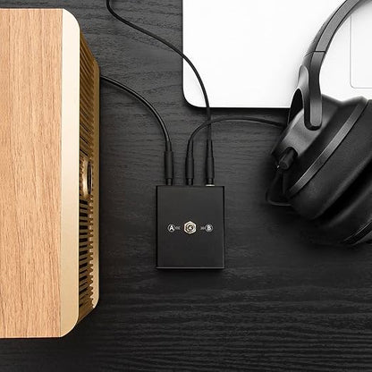 3.5 mm Audio Switcher, 2 Ports Audio Splitter Box (2 in 1 Out / 1 in 2 Out) Mini Headphone Manual Selector Converter with Bonus 47.2 in (120 cm) Cable, No External Power Required