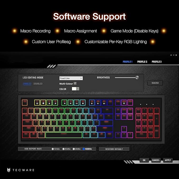 TECWARE Phantom+ Elite 87 Key RGB Mechanical Gaming Keyboard | 3-Mode Wireless Bluetooth 5.0, 2.4GHz & USB-C Wired | Hot-Swappable 5-Pin | Double-Shot PBT Keycaps | Wraith Brown Switch - Black