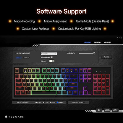 TECWARE Phantom+ Elite 87 Key RGB Mechanical Gaming Keyboard | 3-Mode Wireless Bluetooth 5.0, 2.4GHz & USB-C Wired | Hot-Swappable 5-Pin | Double-Shot PBT Keycaps | Wraith Brown Switch - Black