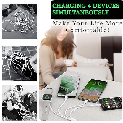 4 in 1 Watch & Phone Charger Cable, Multi Charging Cord, Fast Magnetic Cable USB Type C for Apple Watch, iPhone, Pods, Android & More / 3.3ft