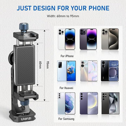 Ulanzi MA53 Metal Tripod Phone Mount, Smartphone Tripods Adapter with Arca Swiss/Uka Port, 2 Cold Shoe, 360° Cellphone Tripod Mount, iPhone Samsung Holder for Photo Video Vlogging Rig