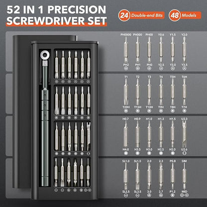 JOREST 52-IN-1 Precision Screwdriver Set, Mini Repair Tool Kit with Torx for Macbook, Computer, Laptop, iPhone, PS5, Xbox, Switch, Glasses, Watch, Ring Doorbell, Electronic, Small Gift Gadget for Men