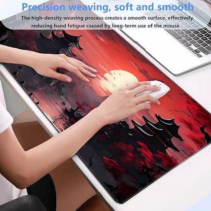 Red and Black Mouse Pad Japanese Desk Mat Gaming Mousepad Extended Large Mouse Pad for Desk 31.5''X15.7'' Red Full Moon Sakura Desk Pad Mat Laptop Computer Mouse Keyboard Mat for Office Desk Decor