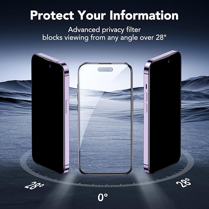 ESR 3 Pack for iPhone 14 Pro Privacy Screen Protector, Anti-spy Tempered-Glass Privacy Screen Protector, Micro-curved Edges, Case Friendly