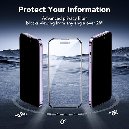 ESR 3 Pack for iPhone 14 Pro Privacy Screen Protector, Anti-spy Tempered-Glass Privacy Screen Protector, Micro-curved Edges, Case Friendly