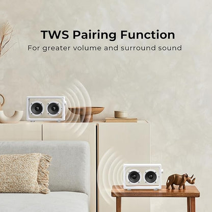 Cassette Portable Bluetooth Speaker, 16W Minimalist Speakers Bluetooth Wireless Loud, HD Powerful Sound and Wide Compatibility V5.3 for Indoor Outdoor - White