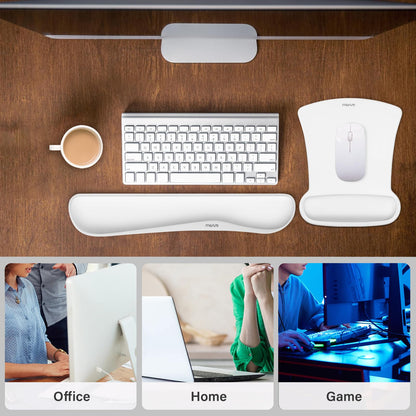 MOSISO Wrist Rest Support for Mouse Pad & Keyboard Set, Ergonomic Mousepad Non-Slip Base Home/Office Pain Relief & Easy Typing Cushion with Neoprene Cloth & Raised Memory Foam, White