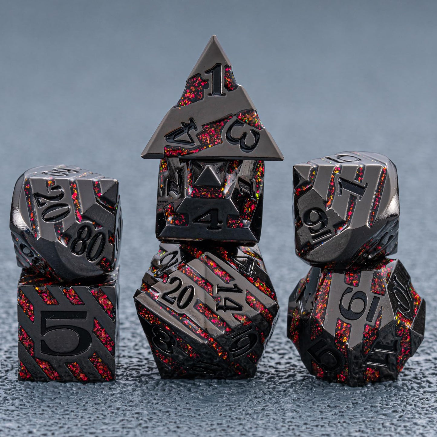 Maywin Decorative Inlay Metal Dice Set 7pcs, Heavy Metal RPG Dice for DND Players and Collectors