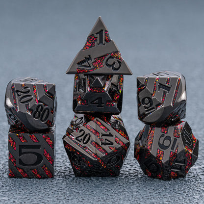 Maywin Decorative Inlay Metal Dice Set 7pcs, Heavy Metal RPG Dice for DND Players and Collectors