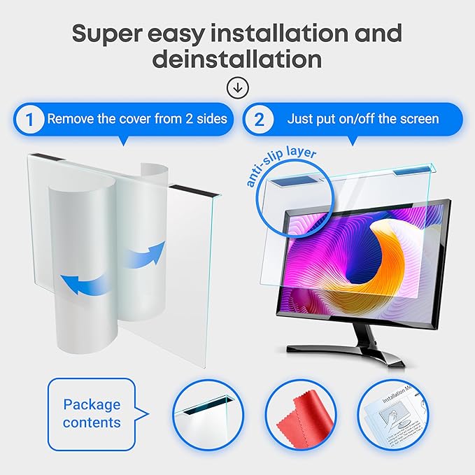 VINTEZ Blue Light Screen Protector for 23, 23.6, 23.8, 24 Inch Computer Monitor and Laptop – Anti-UV Blue Light Blocking Film for Desktop PC, Eye Protection Filter, 21.2" x 13.4", 2 Pack