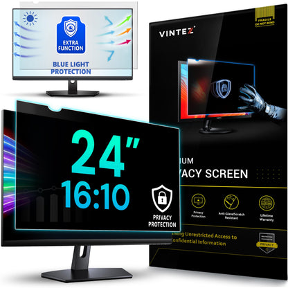 VINTEZ 24 Inch 16:10 Privacy Screen for Computer Monitor and Laptop - Anti Glare Protector Film Blue Light Filter Eye Protection - Computer Screen Privacy Shield, [1 Pack]