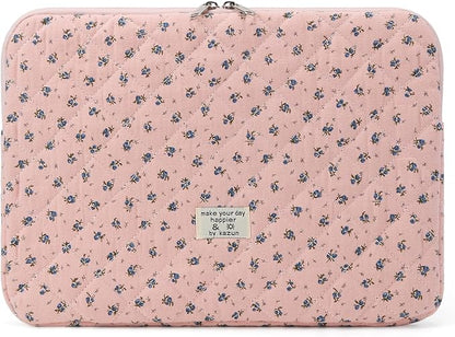 Puffy Laptop Sleeve 13-15.6 Inch Cute Quilted Laptop Protective Case Padded Floral Computer Sleeve for MacBook (A-Dark Pink, 15 Inch)
