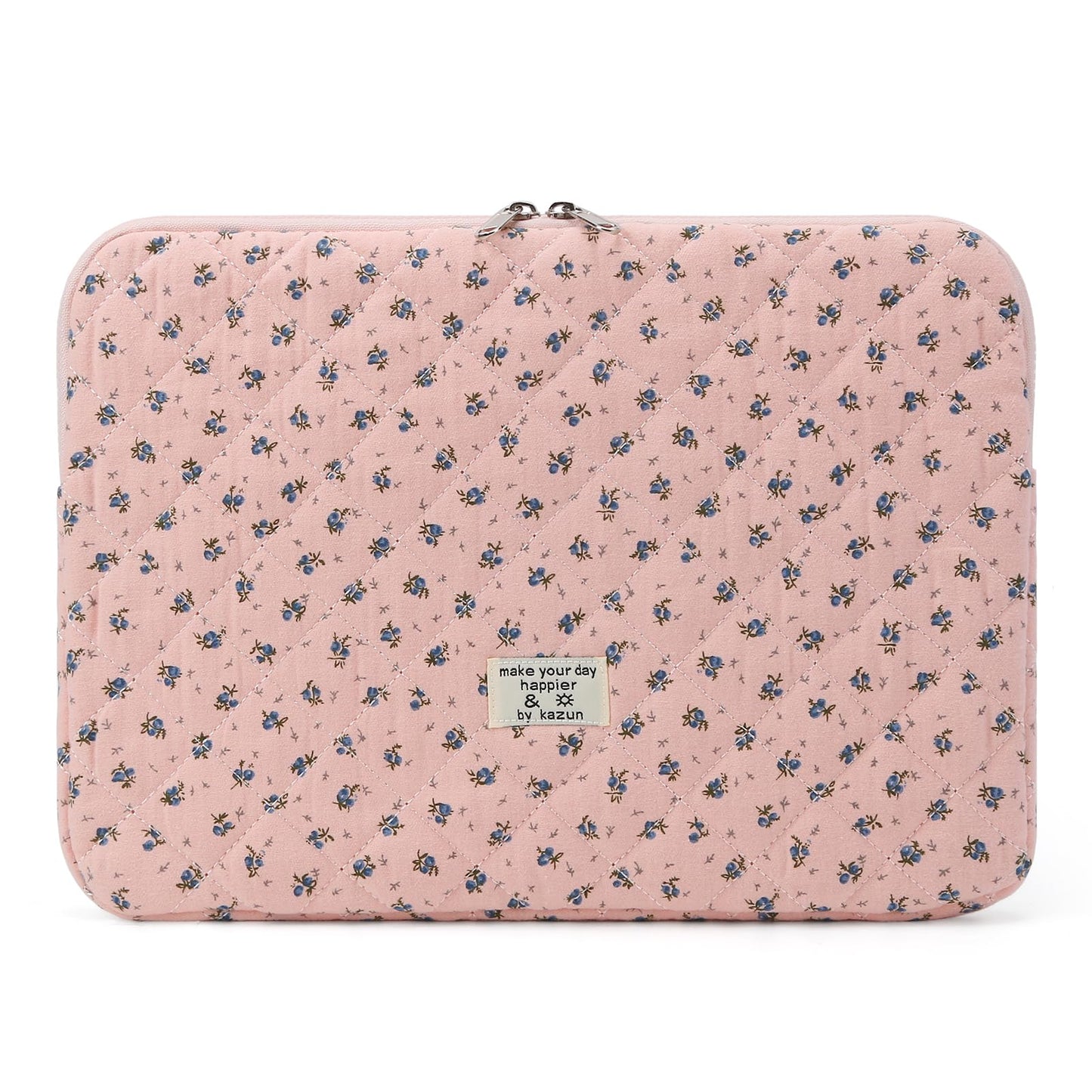 Puffy Laptop Sleeve 13-15.6 Inch Cute Quilted Laptop Protective Case Padded Floral Computer Sleeve for MacBook (A-Dark Pink, 15 Inch)