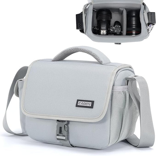 CADeN Camera Bag Case Shoulder Crossbody Bag Compatible for Nikon, Canon, Sony, DSLR SLR Mirrorless Cameras and Lenses (1.0 Grey, Small)