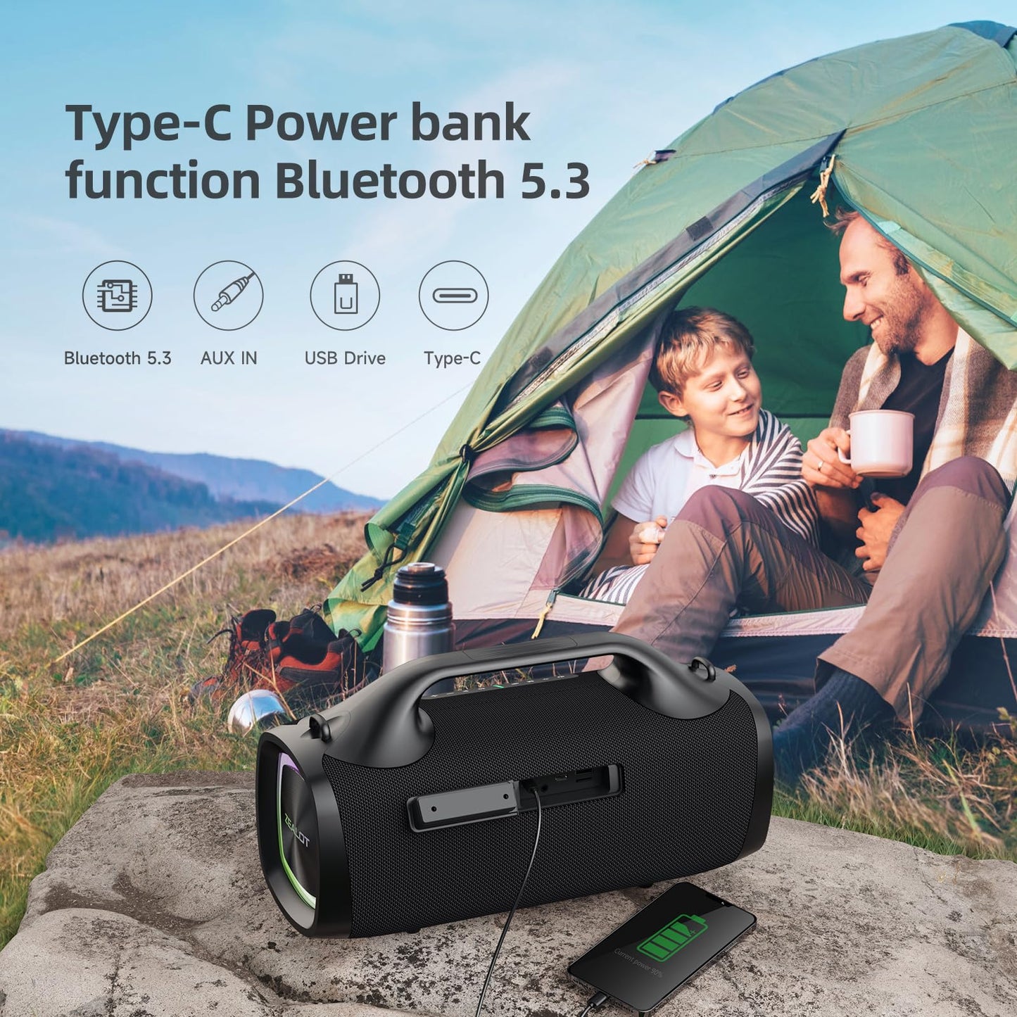 ZEALOT Bluetooth Speaker, 120W Booming Sound Speakers Wireless, Dual Pairing, XBass, 24000mAh, EQ,Fast Charge, Portable Outdoor Waterproof Speaker for Camping,Pool, Beach, and Party