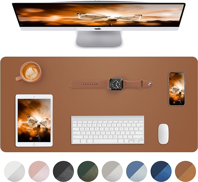 Leather Desk Pad Blotter,Mouse Pad,Office Desk Mat, Non-Slip PU Leather Desk mat,Large Desk mat,Waterproof Keyboard mat for Office/Home/Decor (Brown,31.5" x 15.7")